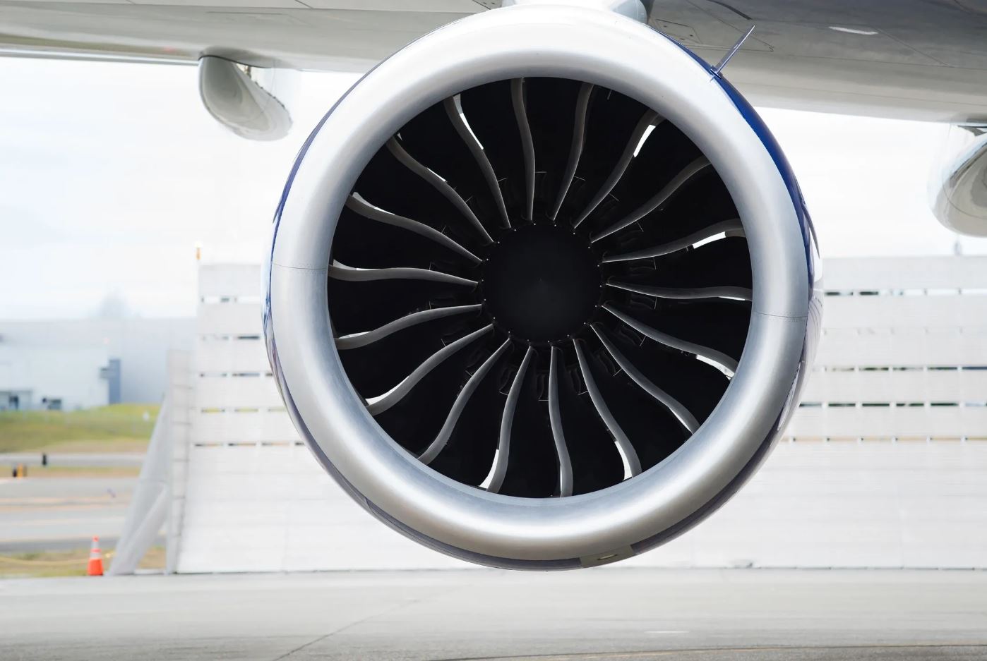 A close up of the engine on an airplane